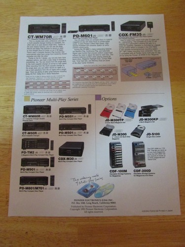 PIONEER 1992 MULTI-PLAY SERIE FÜR CD UND KASSETTE FARBIGE PRODUKTSEITE - WERBEBLATT - Bild 2 von 6