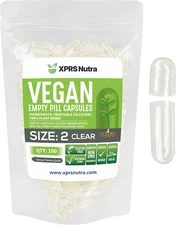 Size 2 Empty Vegan Capsules, 100 Count, Clear - DIY Veggie Pill Filling