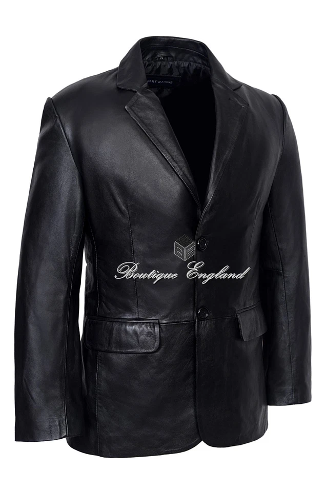 Men's Leather Blazer Black Formal Classic Tailored SOFT GENUINE LEATHER 9124 - Image 2 of 4