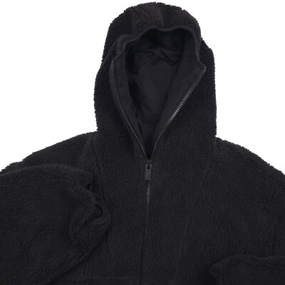 $690 Heron Preston HP Black Polar Fleece Hooded Jacket Mens Size Large