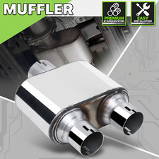 2.5 Center Inletdual Outlet Chrome Race Performance Chambered Exhaust Muffler