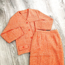 Vintage 60s 70s Wool Tweed 2pc. Blazer / Skirt Set Vtg Union USA Retro Mod XS