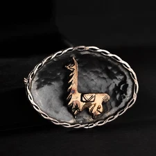 Vintage 18K Gold Llama Sterling Silver Peruvian Inca Brooch Pin