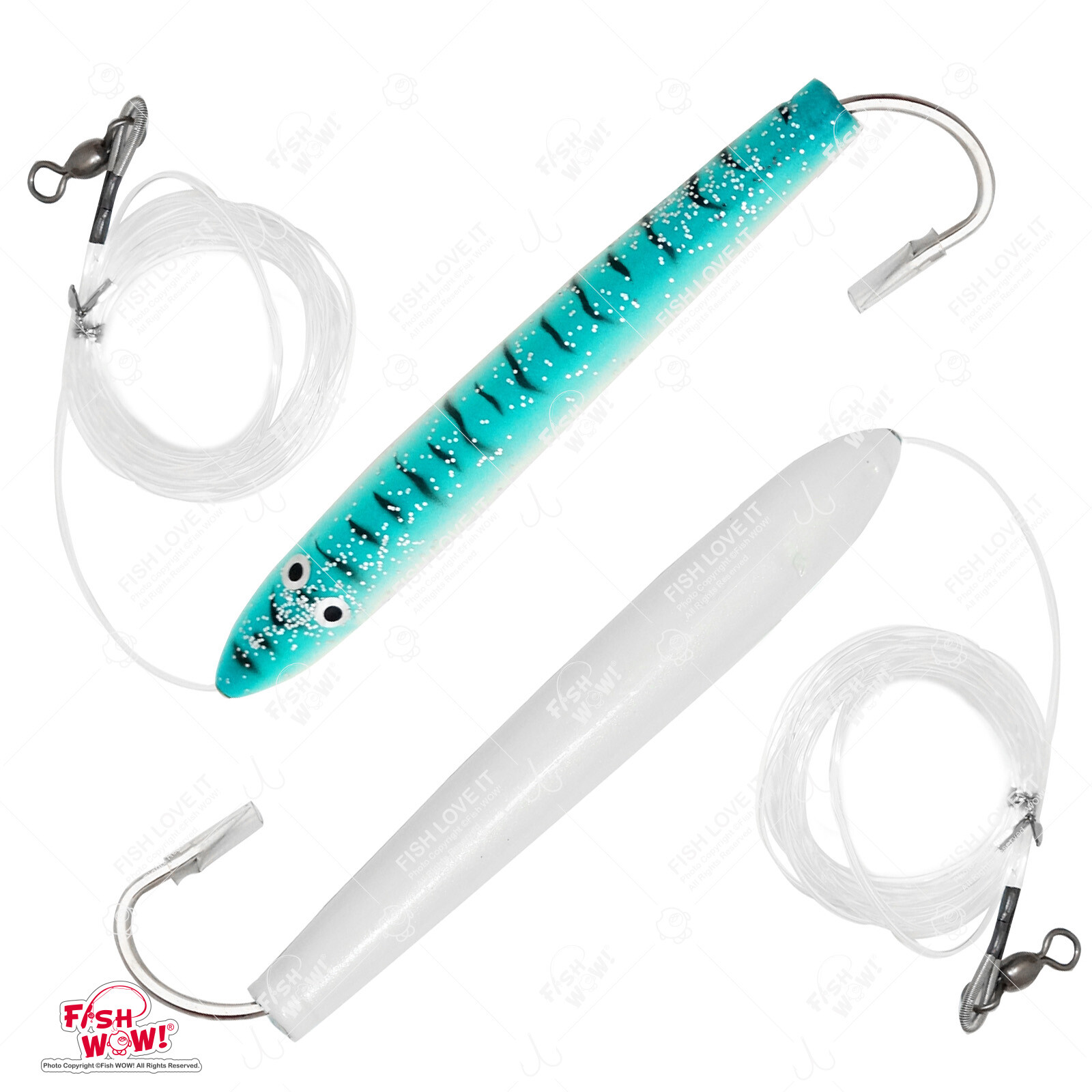 10pcs 6" Fishing Rigged Cedar Plugs Tuna Mahi Marlin Wooden Lures Blue White NEW - Image 6