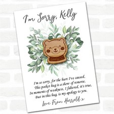 Teddy Bear Face Leaves I'm Sorry Apology Personalised Gift Pocket Hug