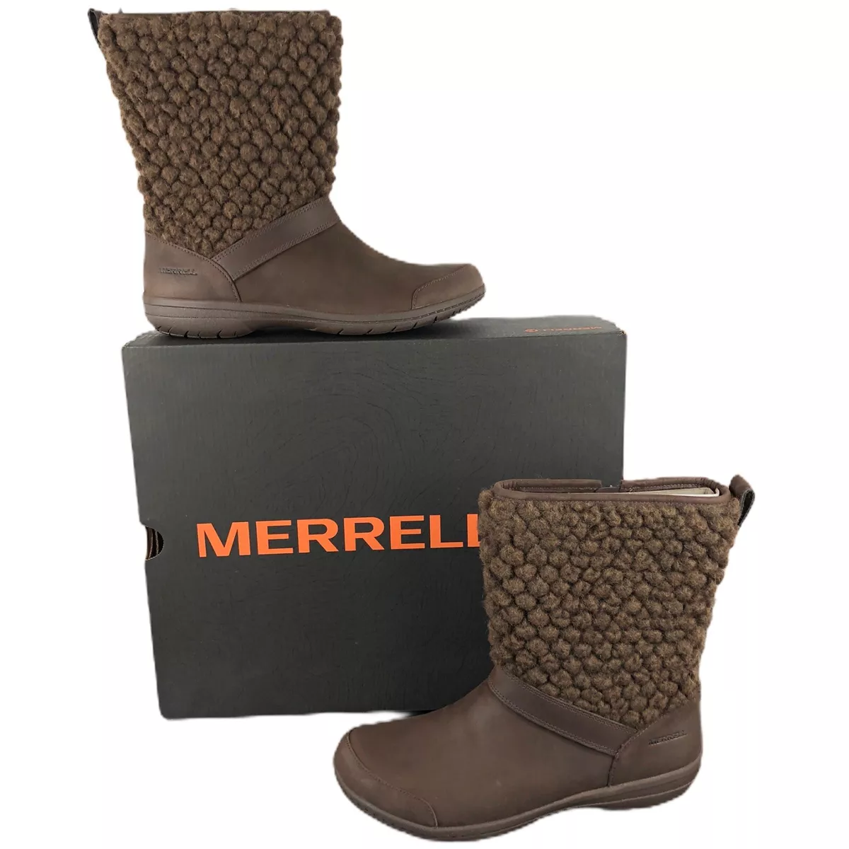 NEW Merrell Encore Kassie Tall Leather Wool Brown Winter Boots Women s Size 8.5