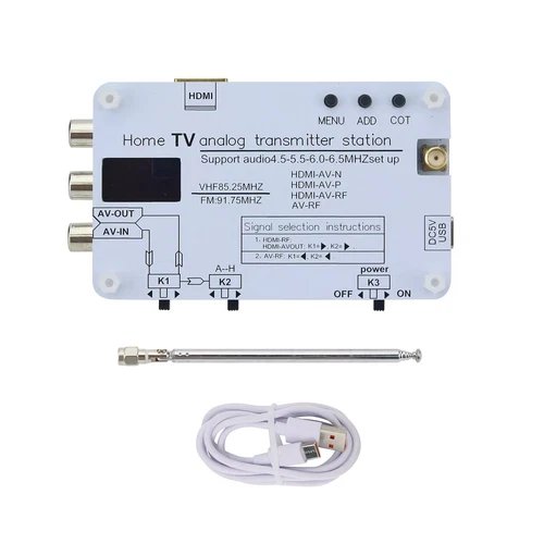 White Analog TV Signal Transmitter Home Analog TV Transmitter w/ OLED Screen