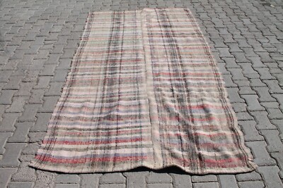4x9 ft Vintage Turkish Multicolor Wool Kilim: Handmade Boho Rug for Living Room