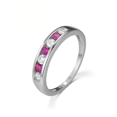 Damen massiver Sterling 925 Silber Rubin & weißer Saphir Ewigkeitsring Größe K bis U