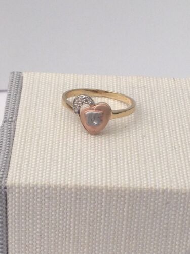 14k Yellow White Rose Gold Heart 15 Birthday Quinceanera Ring Band - Picture 8 of 11