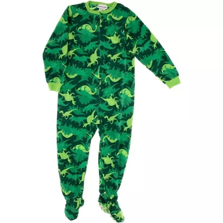 Komar Kids Boys Green Dinosaur Fleece Blanket Sleeper Footed