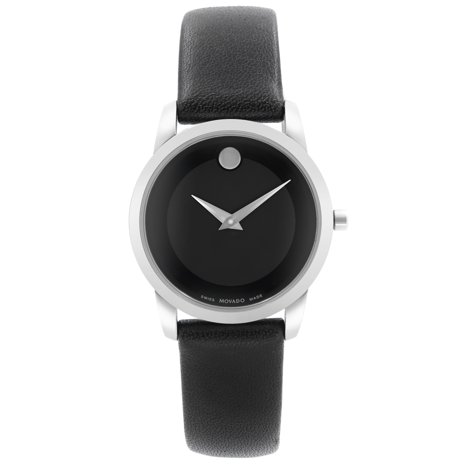 Movado Museum Steel Black Dial Black Leather Strap Ladies Watch 0606503