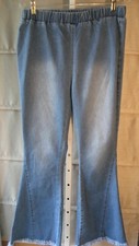 Womens Denim Bell Bottoms Unlabeled Large EC Full Elastic Waist