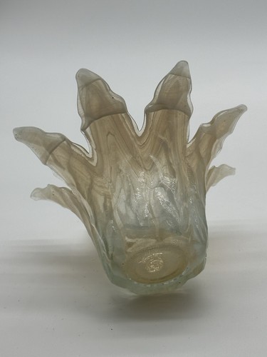 Vintage Italian Murano Art Glass Taupe Swirl Opalescent Lotus Flower Bowl/Votive - Picture 4 of 5