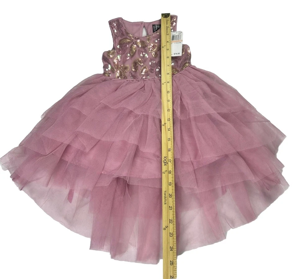Vestido Rosa y Violeta Bebé Niñas Talla 2 Conjunto Rosa Lentejuelas Encaje en Niveles Vestido Nuevo con Etiquetas Foto 3 de 4