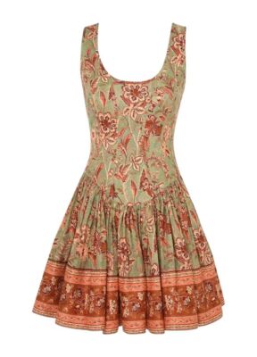 princess polly baby blue dress Zimmermann Junie Panelled Mini Dress |Khaki/Brown Floral, Open Back, Fit &  Flare