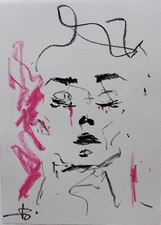 Woman Portrait Oil Pastel Drawing 12X8" MINIMALISM VIVEK MANDALIA Contemporary 