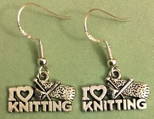 I LOVE KNITTING EARRINGS - Pewter with SS Ear Wires or GP CRAFT KNIT