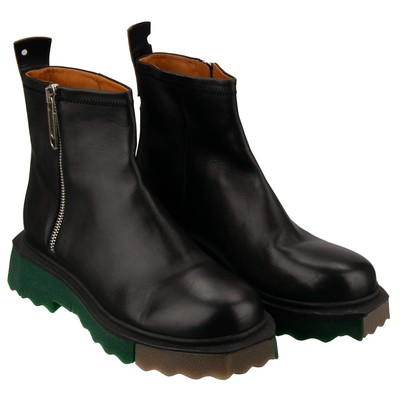 OFF WHITE Virgil Abloh Leder Plateau Stiefeletten Boots Schuhe Schwarz Grün 44