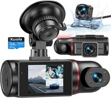 Kussla Dash Cam Front and Rear Inside 3 Channel Dashcam for Cars 1080P with 64GB