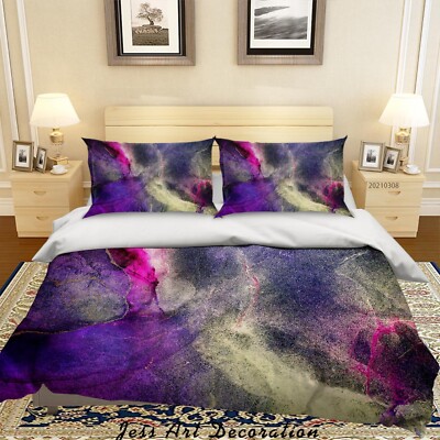 3D Purple Gold Texture Abstract Quilt Cover Set Bedding Sets Pillowcases Queen