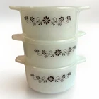 Pyrex Lot of 3 Dynaware Pyr-O-Rey Milk Glass Brown Daisy Casserole Bowl Dish
