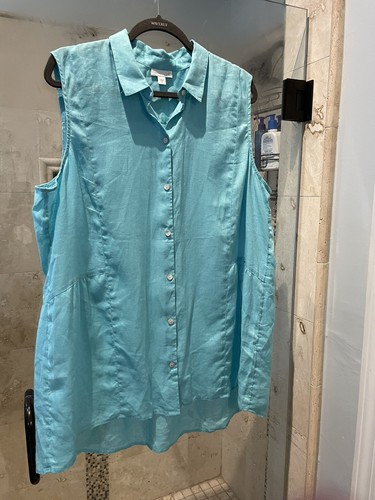 J Jill Love Linen Blue Green White Top 
