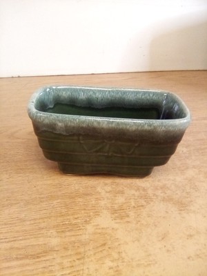 Vintage Hull Ceremic Rectangular Planter Green Glaze Dripped 6'' X 3-3/8'' X...