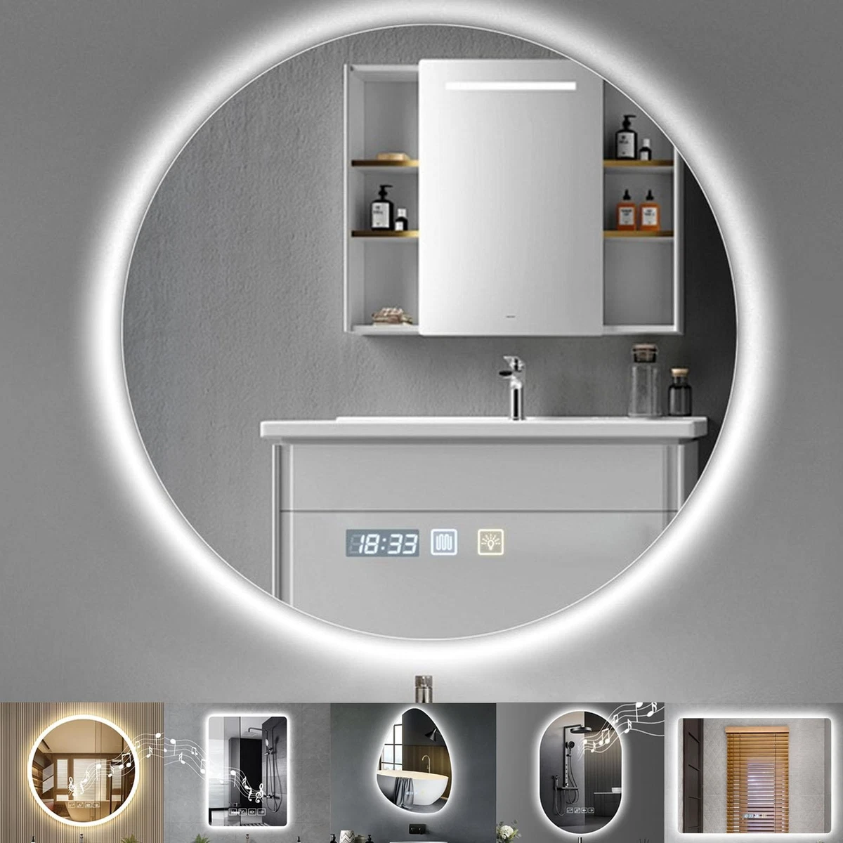 LED Badspiegel 60/70/80cm mit Beleuchtung Beschlagfrei Touch Dimmbar Wandspiegel