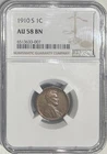 1910-S Lincoln Cent, NGC Grade AU58 BN