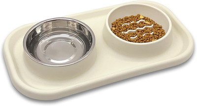 Slow Feeder Dog Cat Bowls, Stainless Steel with Silicone Mat Dog Food and Water