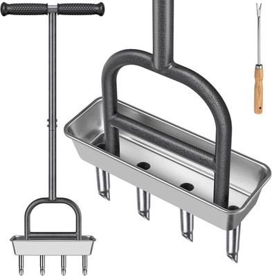 Stainless Steel Lawn Aerator with 4 Corers & Soil Storage Tray