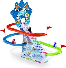 Arctic Fun Penguin Slide Toy Set: Stair Climbing Penguin Playset with Sliding...