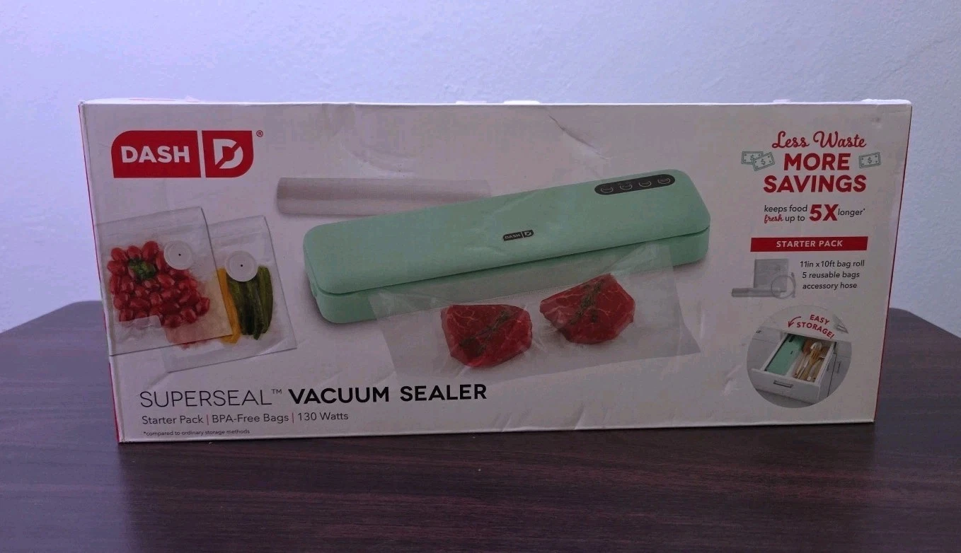 DASH SuperSeal Vacuum Sealer, With BPA Free Bags, New