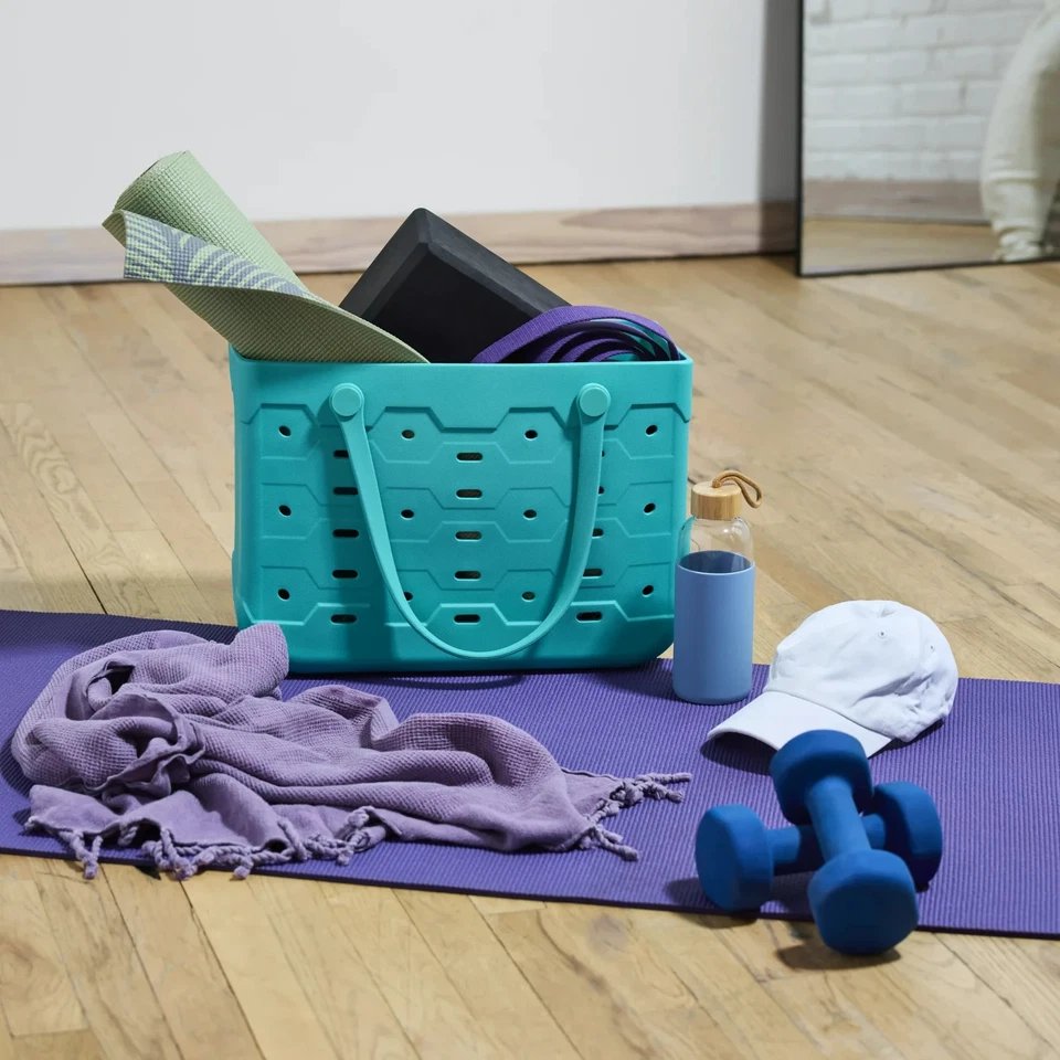 Bolsa tote flexível grande de plástico para lavanderia Mainstays, 18"L x 8,75"P x 13"H, Teal Dream - Imagem 3 de 4