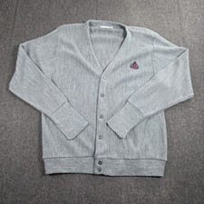 VTG IZOD Men's Large Cardigan Sweater Gray Made In USA