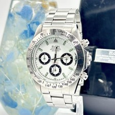 Elgin Chronograph FK-1059-LO Quartz Watch Silver 18cm Band Used