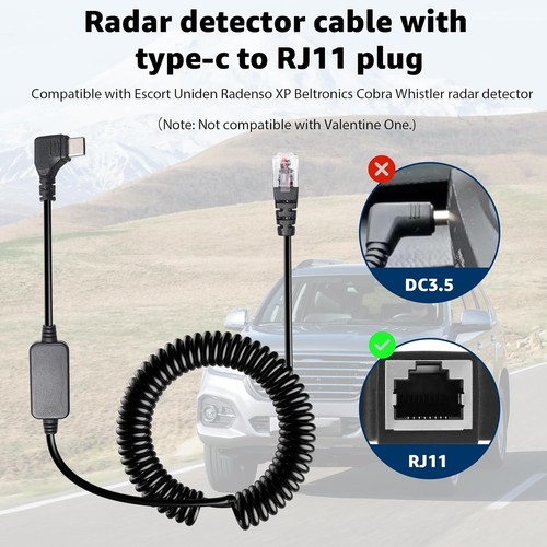 Radarwarner Kabel mit USB-C auf RJ11 Stecker Kabel, 9,84 Fuß 5 V-12 V RJ11... - Bild 2 von 7
