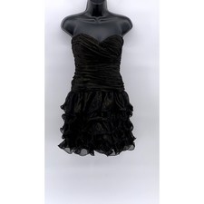 AS U WISH Juniors' Black Sweetheart Ruched Ruffle Strapless Mini Dress SZ 1