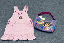 Vintage Dora the Explorer Dress 5T Pink Overall Nick Jr Nickelodeon Purple Purse