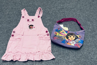 Vintage Dora the Explorer Dress 5T Pink Overall Nick Jr Nickelodeon Purple Purse