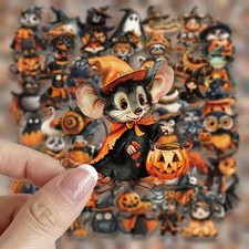 50pc Adorable Animals Halloween Sticker Lot PET Scrapbook Journal Pumpkin Crafts