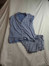 Tommy Hilfiger Short Pajama Set Womens Small Blue AOP 2-Pc Sleepwear Lightweight