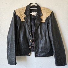 Vintage USA Made WESTERN Crocodile COWBOY Jacket M Continental Leather Black