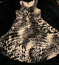 Womens One Size Black White Animal Print Scoop Neck A-Line Short Cut Out Dress