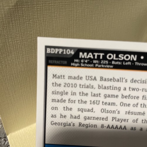 Bowman Chrome Matt Olson 1st Bowman Purple Refractor RC 2010 - Imagen 6 de 8