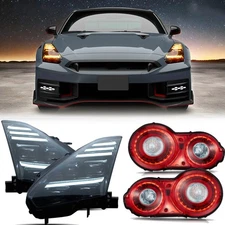 2Sets For 2009-2024 Nissan GTR R35 LED Headlights W/Animation+Red Tail Light Set