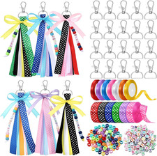 233 Pcs 20 Set DIY Bead Keychain Making Kits Bag Charm Beads Making Craft Ribbon