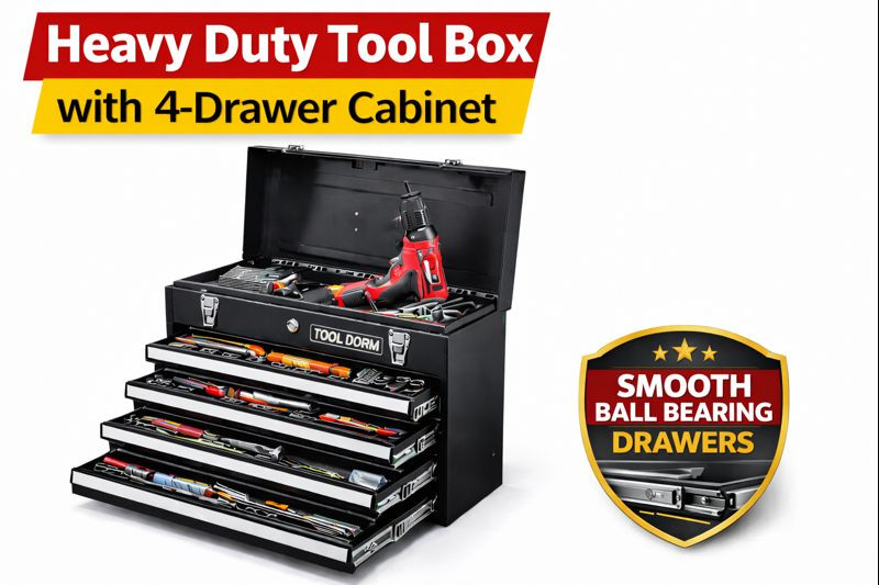 Heavy Duty Metal Tool Box 4 Drawer Steel Storage Chest Locka