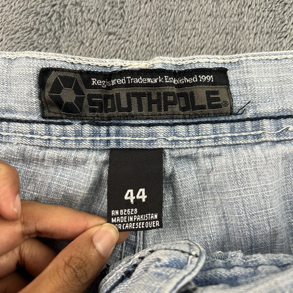 Southpole 4187 Denim Jeans Mens 44x32 Baggy Y2K Light Wash Distressed Hip Hop - Image 3 of 4